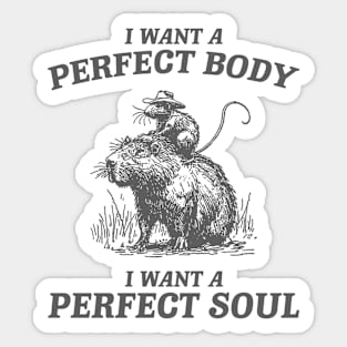 Capybara i want a perfect body i want a perfect soul Shirt, Funny Rat Riding A Capybara Meme Sticker